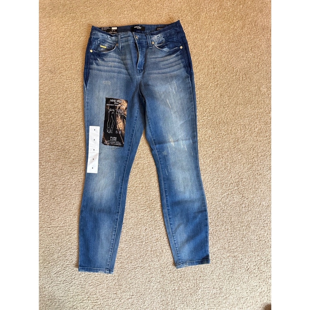 Nine West Gramercy Skinny‎ Ankle Jeans Women 4 Blue New Distressed Pure Luxe